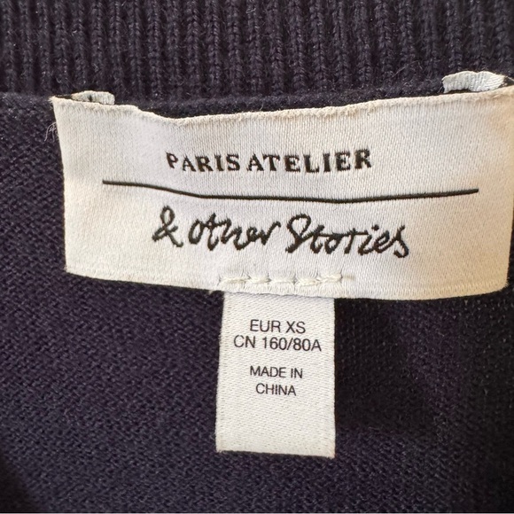 & Other Stories Pointelle Knit 100% Wool Midi Dress in "Dark Blue" Size XS - Picture 11 of 12